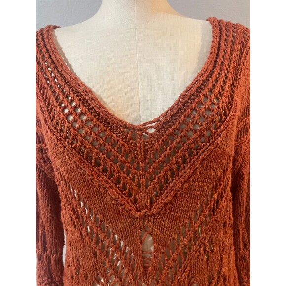 Free People Constellation Crochet Midi Sweater Dress Tunic size S Fringe Hem - Picture 4 of 13
